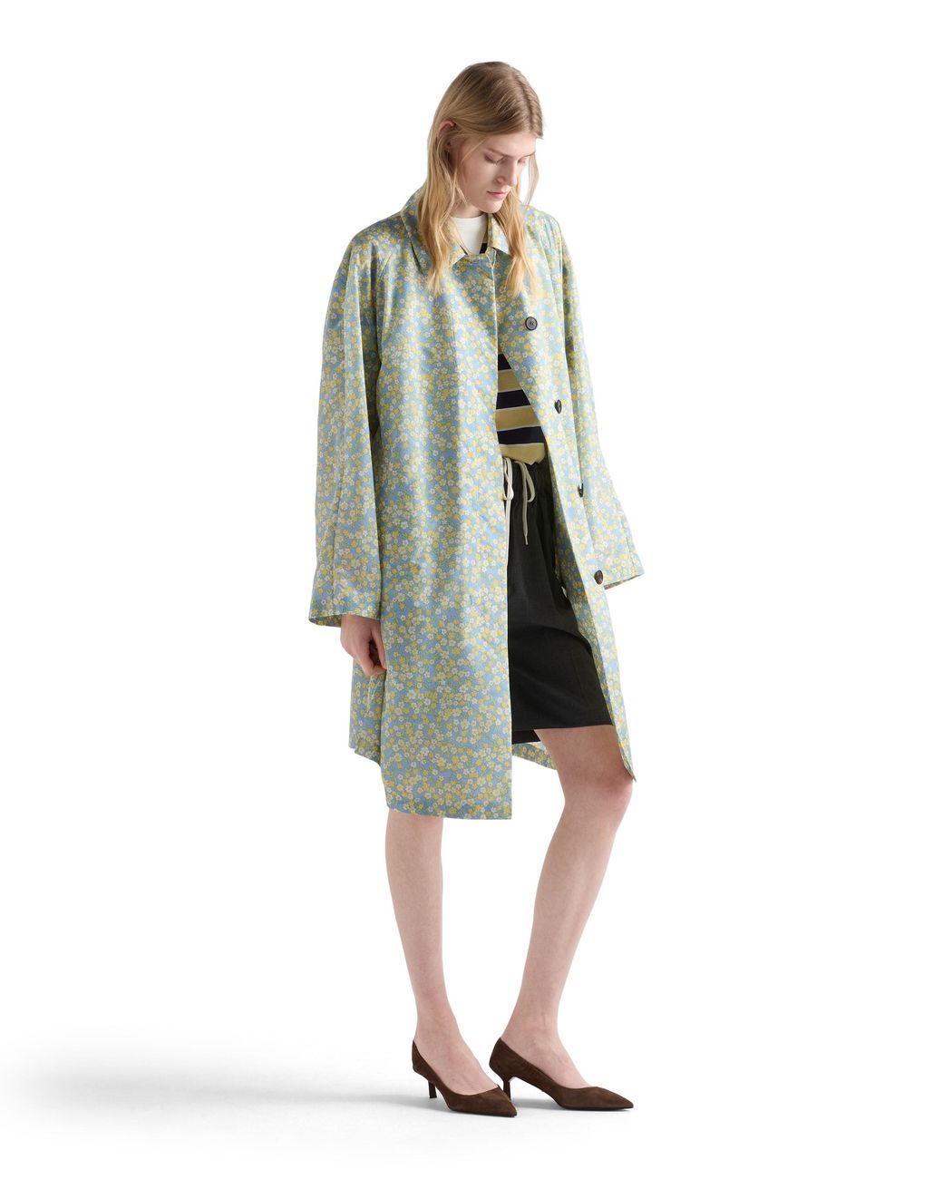 Prada Multicolor Printed Re-Nylon Raincoat, Cream
