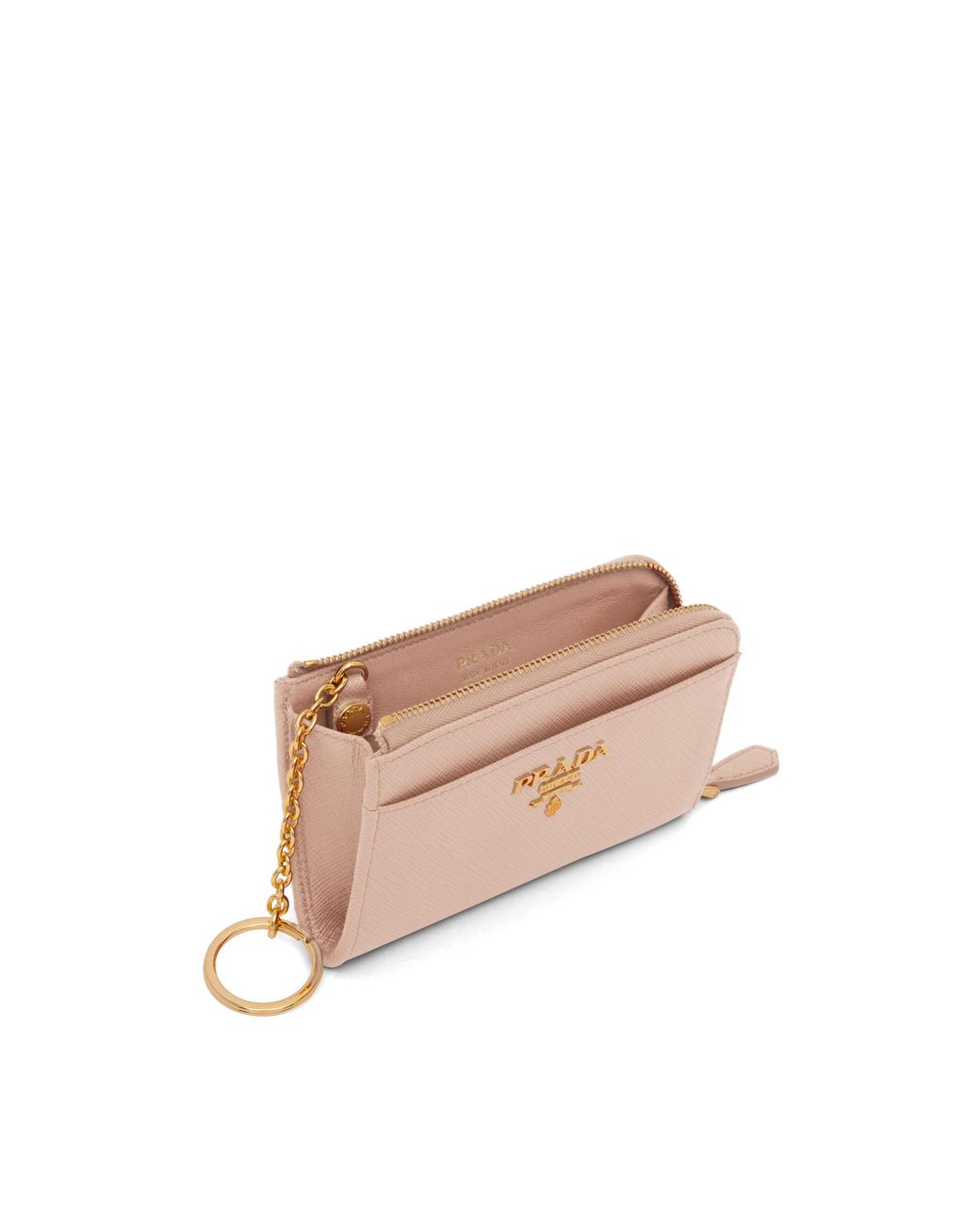 Prada White Saffiano Leather Keychain