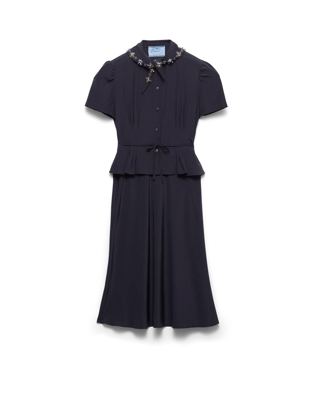 Prada Blue Embroidered Marocain Dress