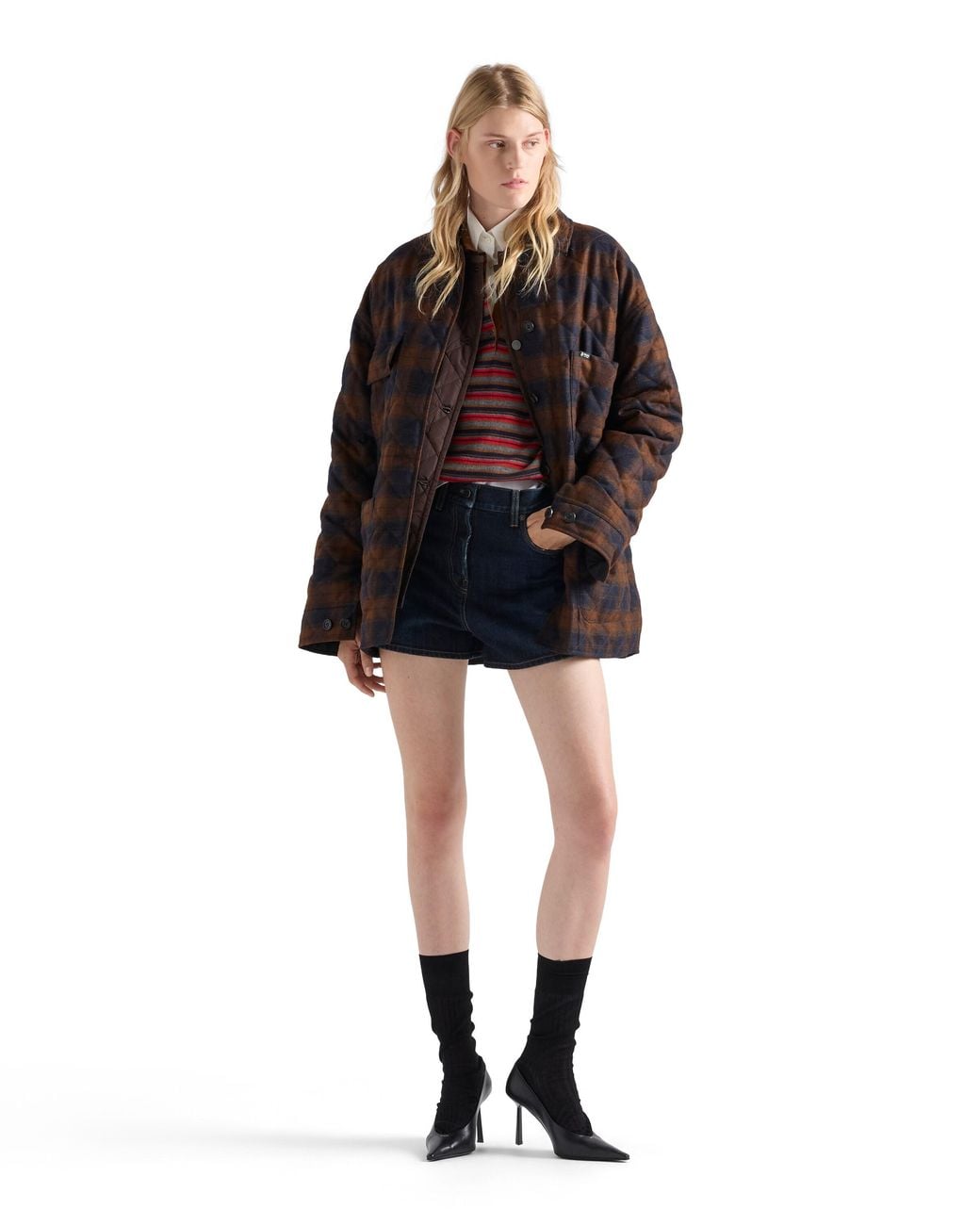 Prada Brown Quilted Wool Caban Jacket