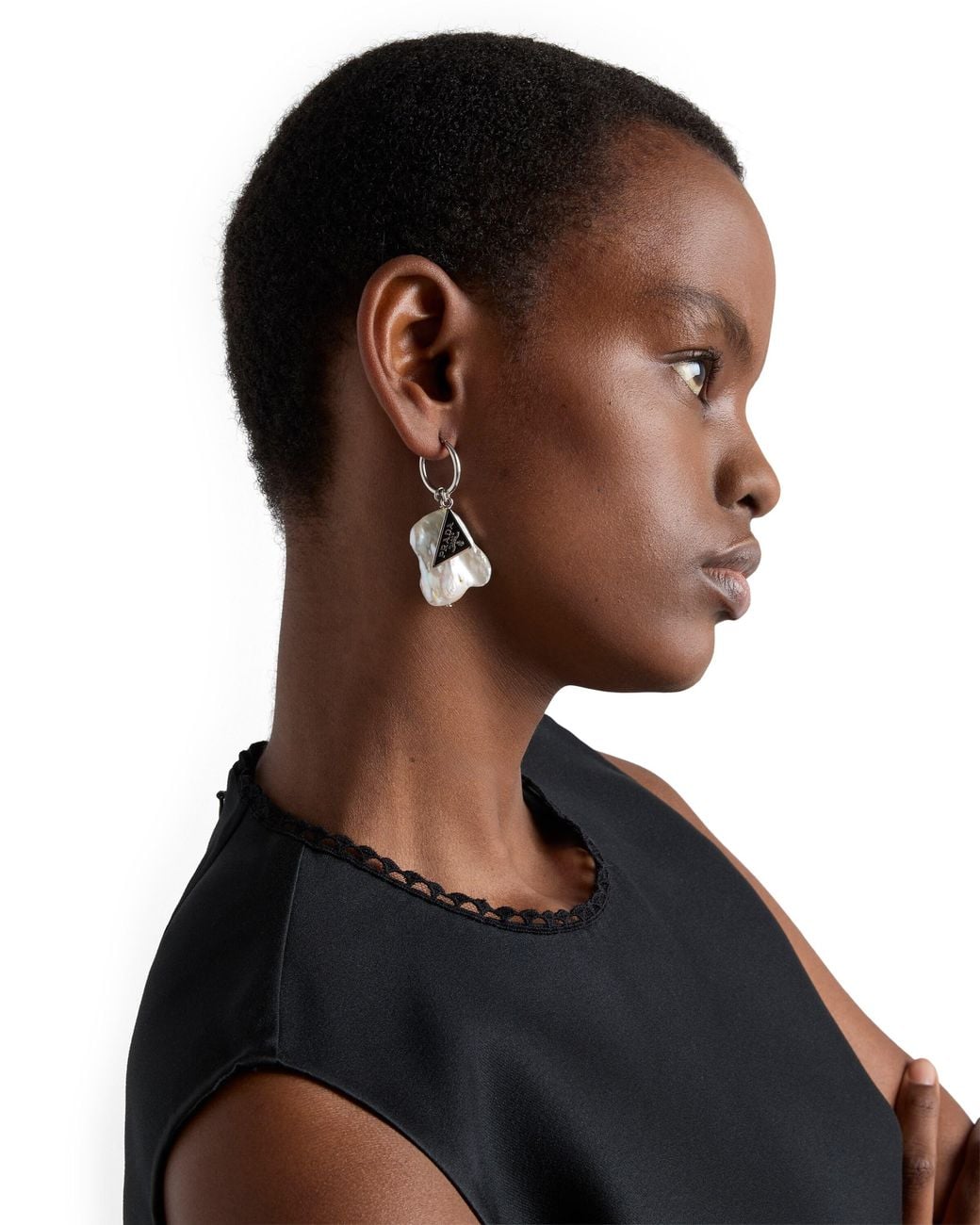 Prada White Metal And Pearl Earrings