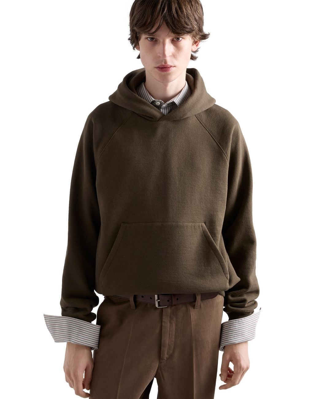 Prada Brown Cotton Fleece Hoodie for men