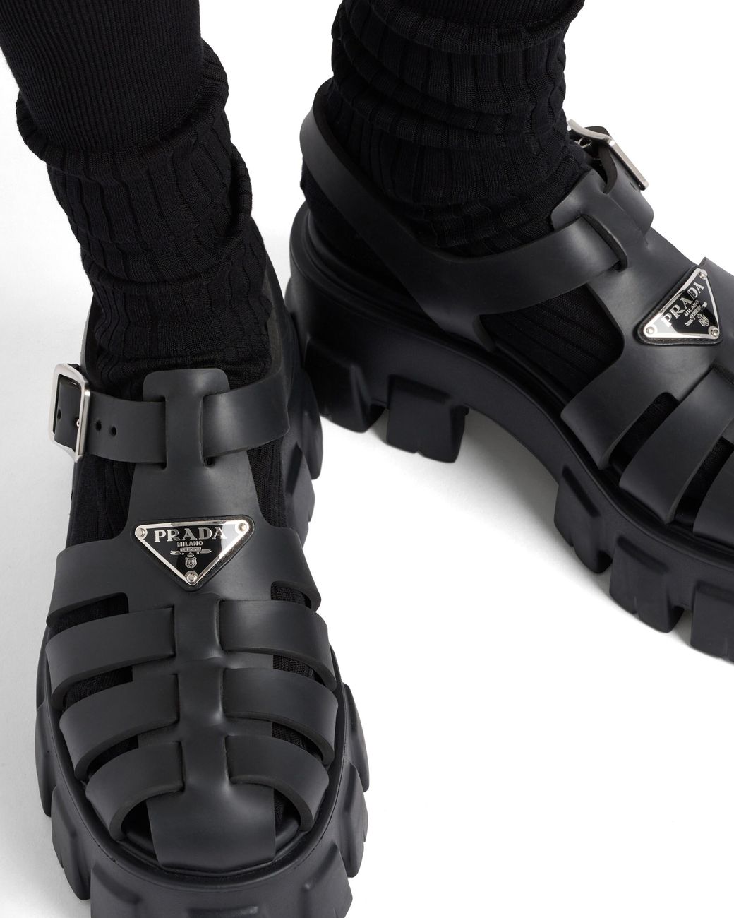 Sandales Monolith En Gomme, Femme, Taille Prada en coloris Black