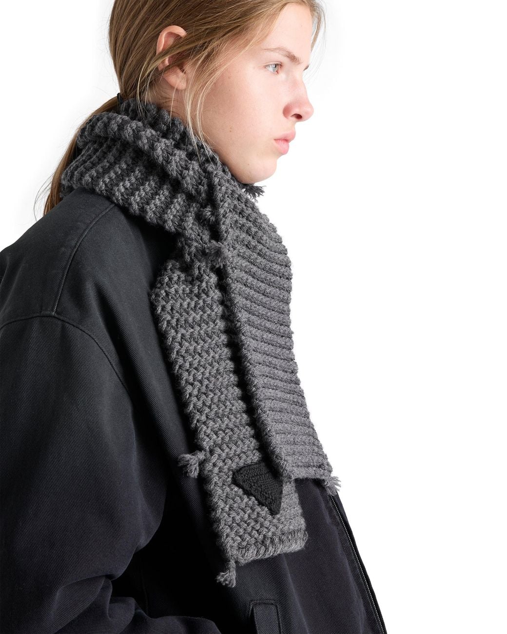 Prada Gray Wool Knit Scarf