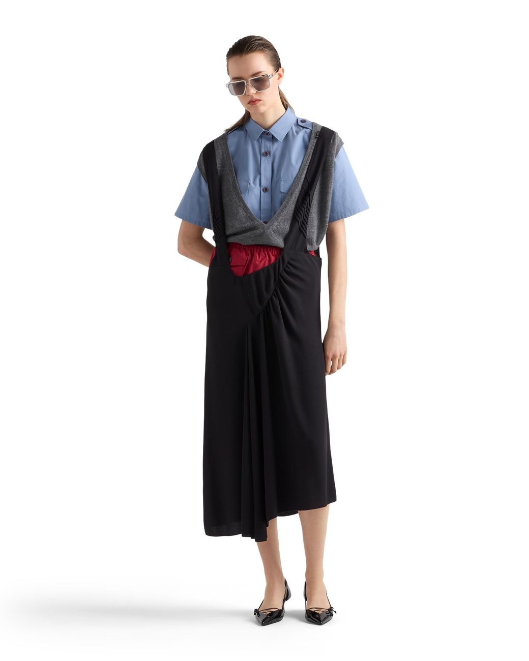 Prada Black Satin Sablé Dress With Suspenders