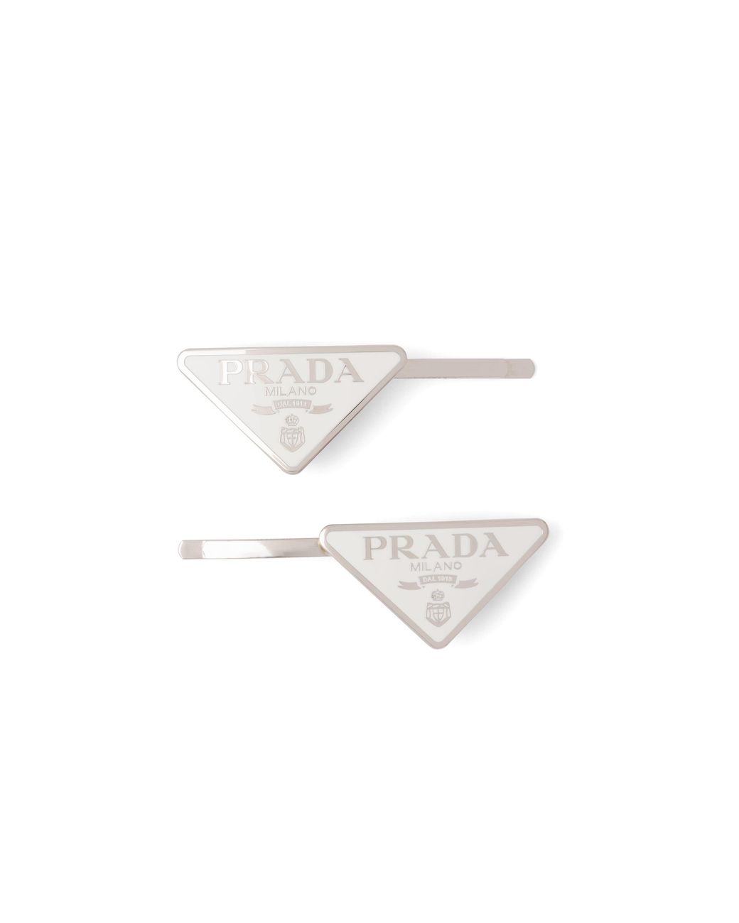 Prada White 2Er-Set Haarspangen Mit Triangel-Logo