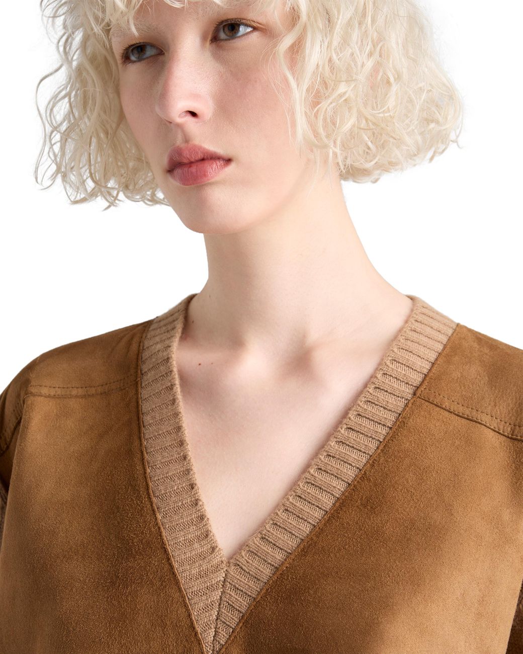 Prada Brown Cashmere, Wool And Suede Sweater