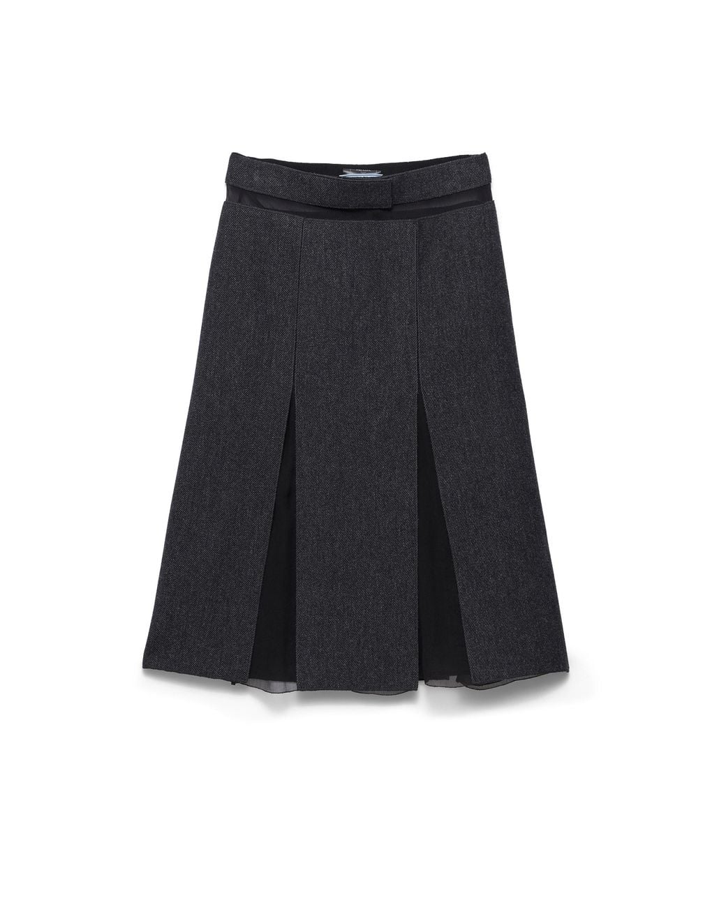 Prada Black Double Wool Midi-Skirt, Slate