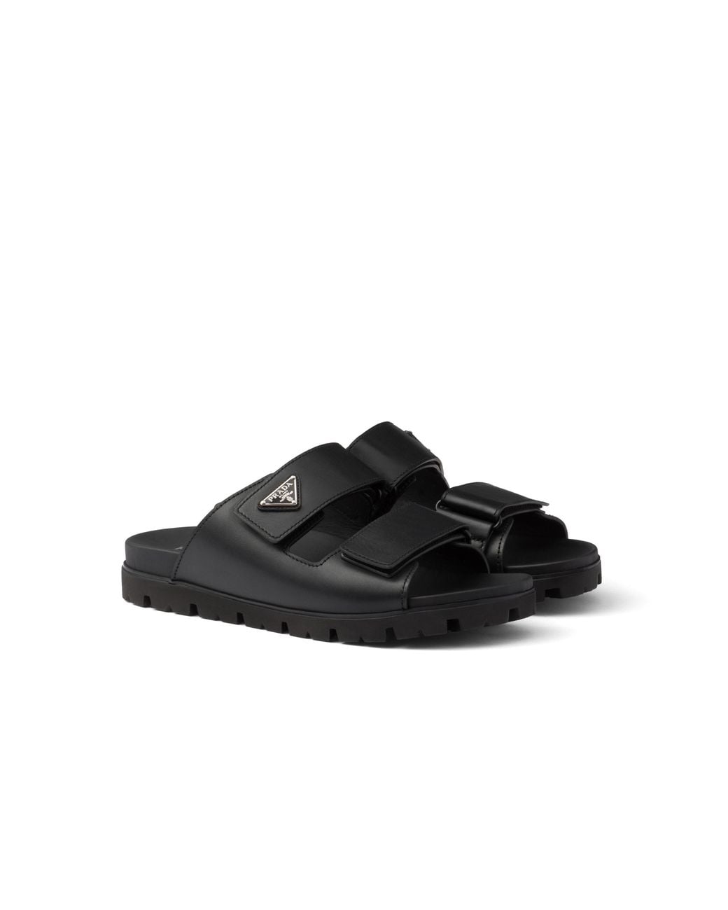 Prada Black Leather Strap Sandals, Size 5 for men