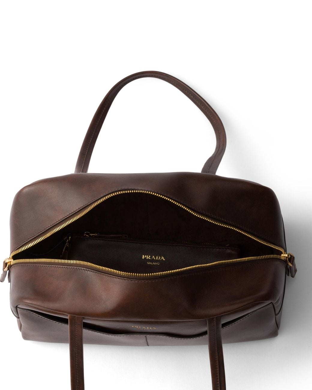 Prada Brown Box Large Antiqued Leather Top-Handle Bag