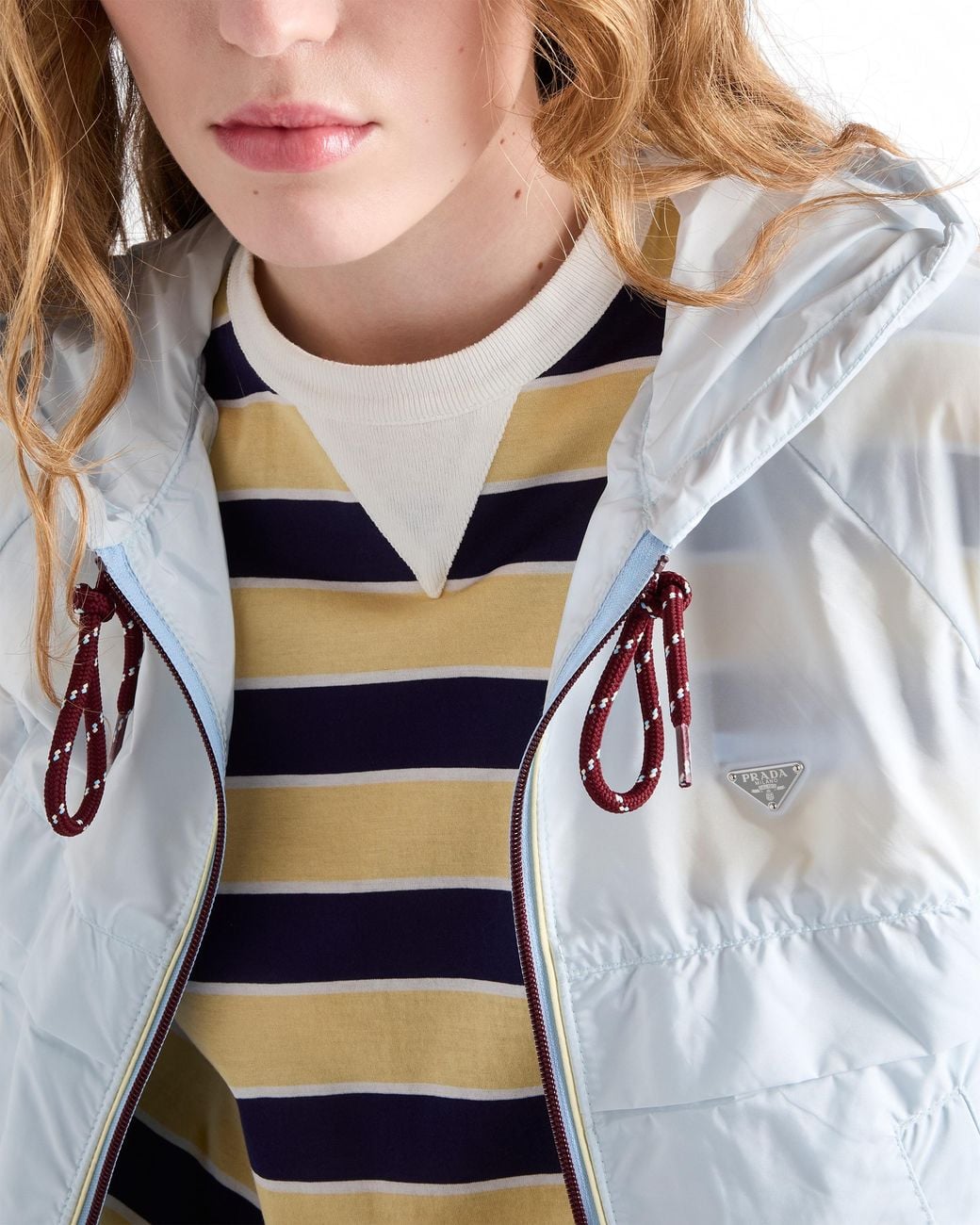 Prada Blue Cropped Re-Nylon Hooded Zip Jacket