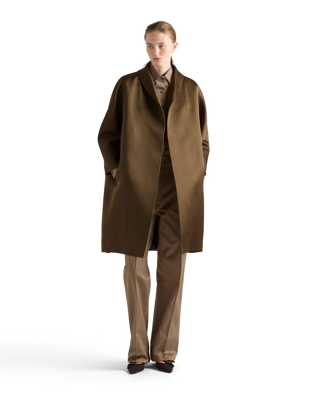 Prada Brown Single-Breasted Double Satin Coat