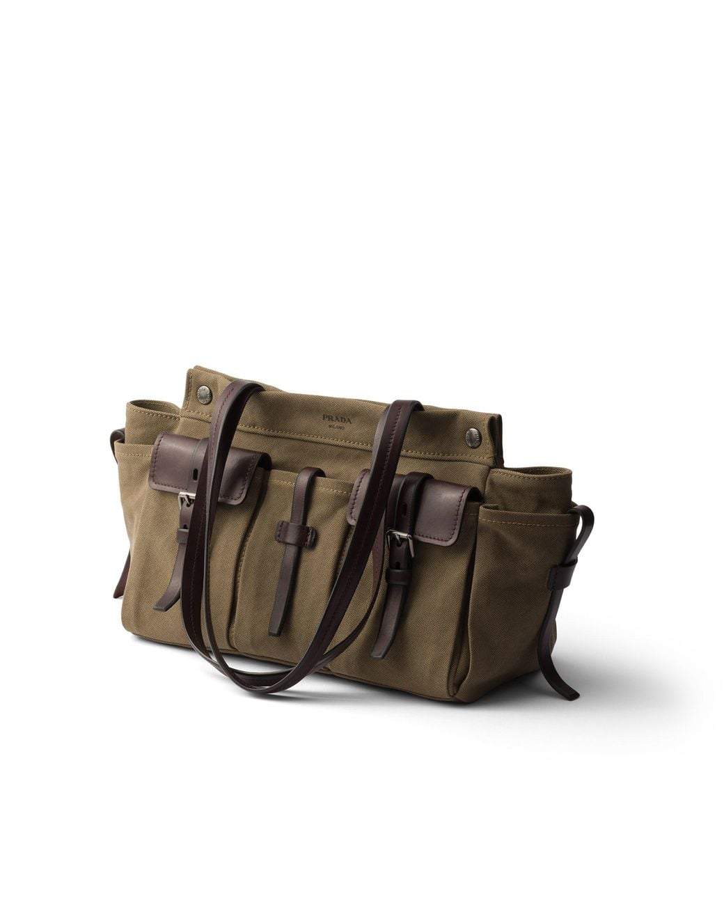 Prada Brown Route Large Canvas And Leather Tote Bag
