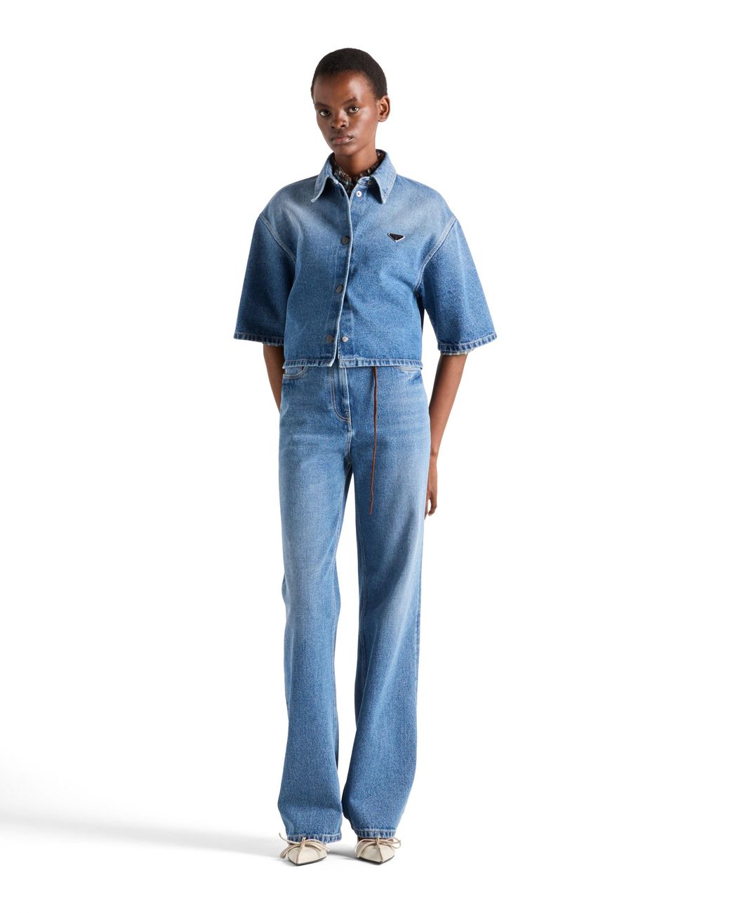 Prada Blue Denim Cropped Shirt
