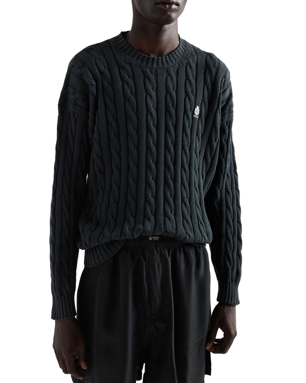 Prada Black Cotton Crew-Neck Sweater for men