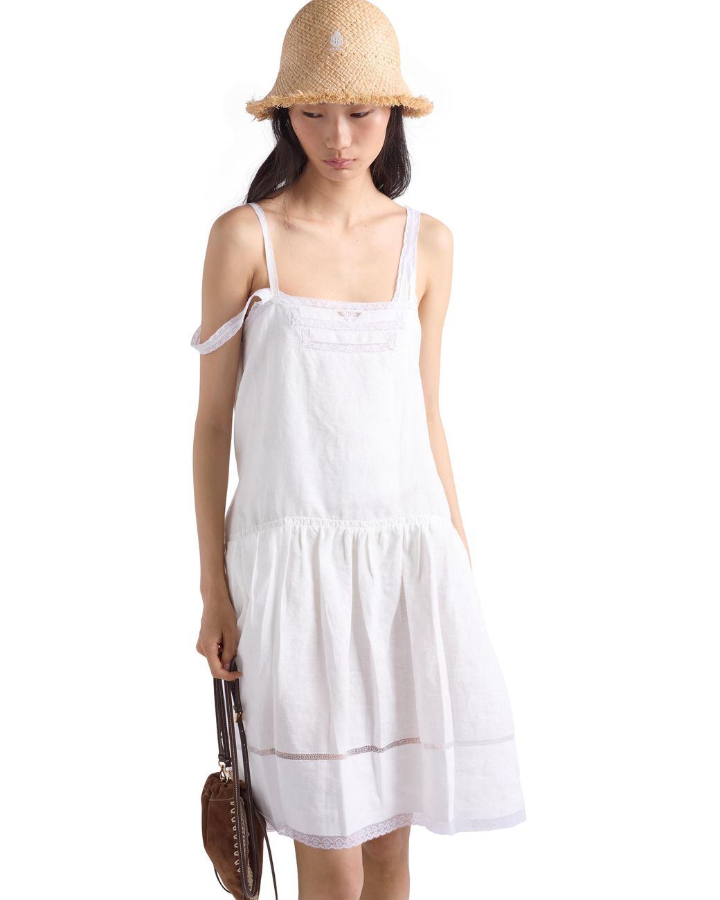 Prada White Embroidered Linen Dress