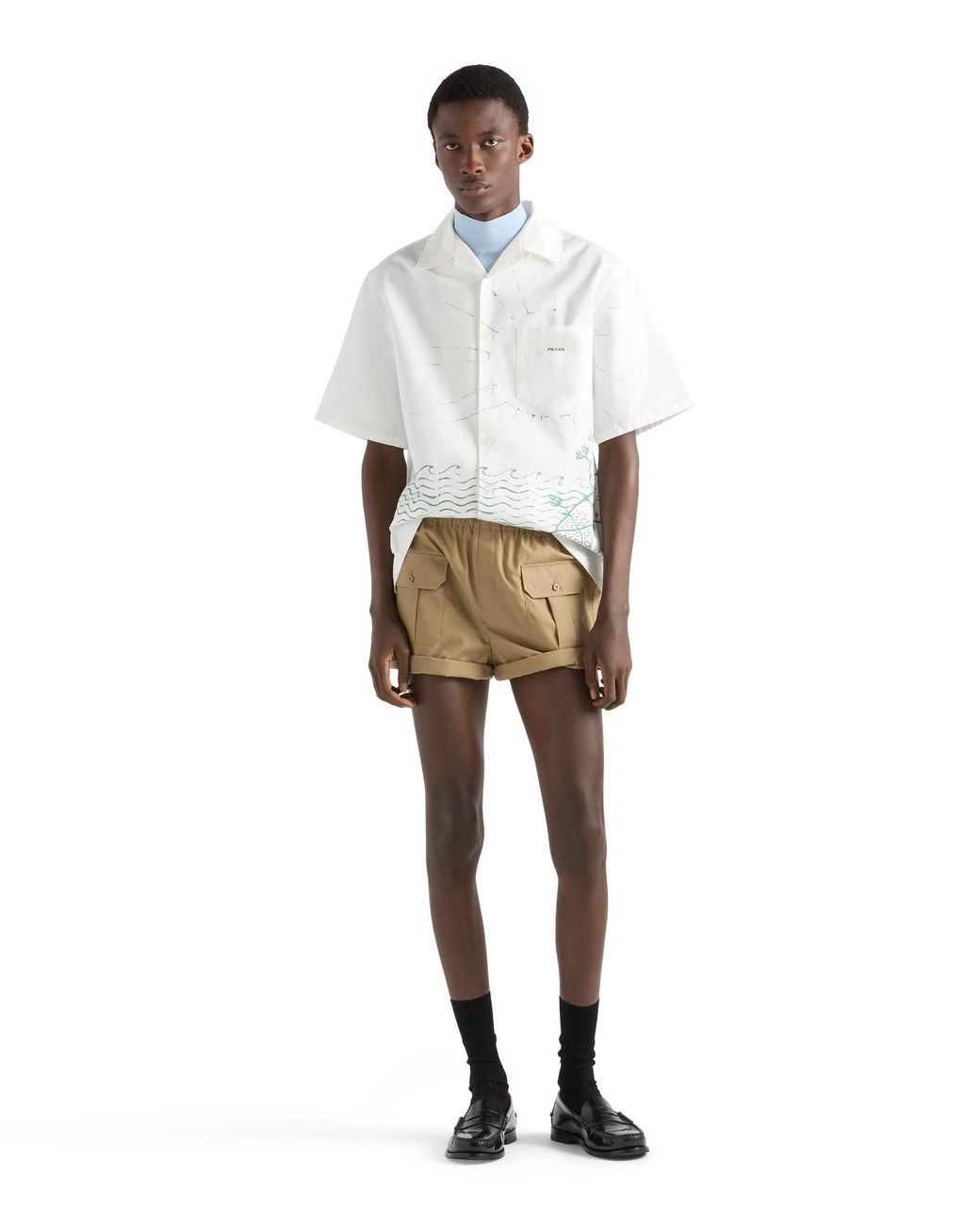 Prada White Printed Cotton Bowling Shirt for men