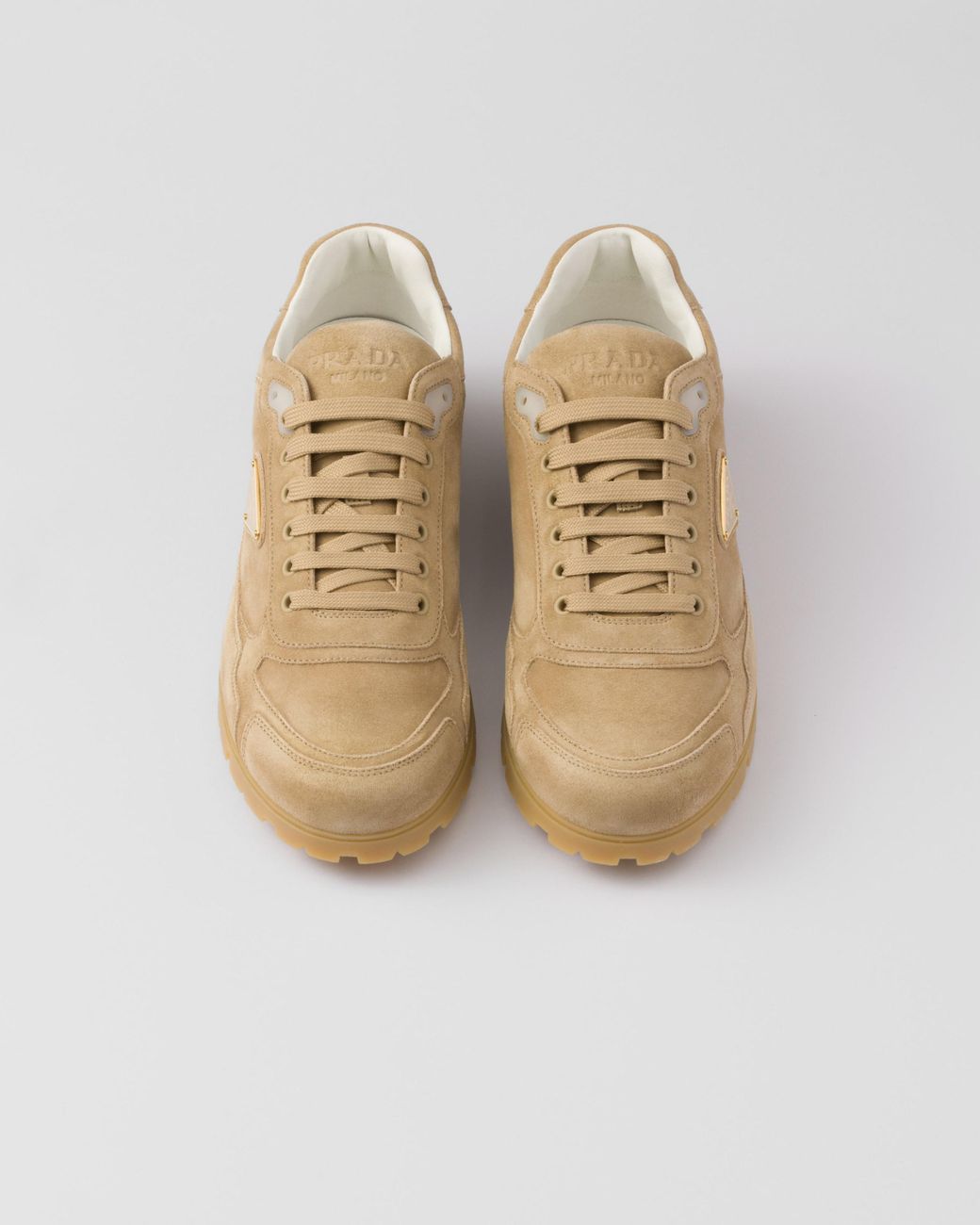 Prada Trail Faded Suede Sneakers in Natural for Men | Lyst