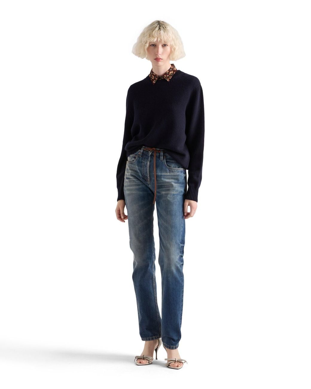 Prada Blue Wool And Cashmere Crew-Neck Sweater