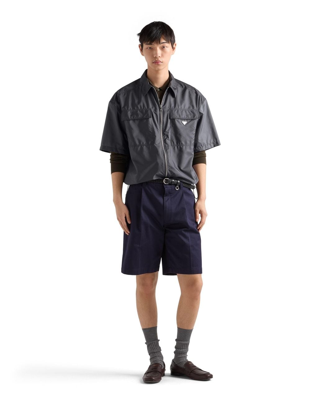 Prada Blue Short-Sleeved Light Re-Nylon Shirt, Iron for men