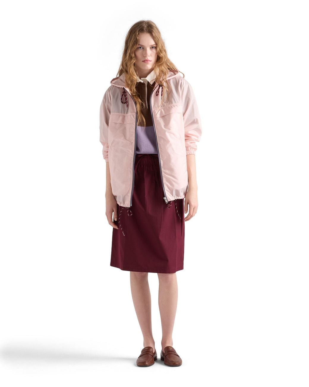 Prada Pink Lightweight Re-Nylon Hooded Raincoat, Alabaster