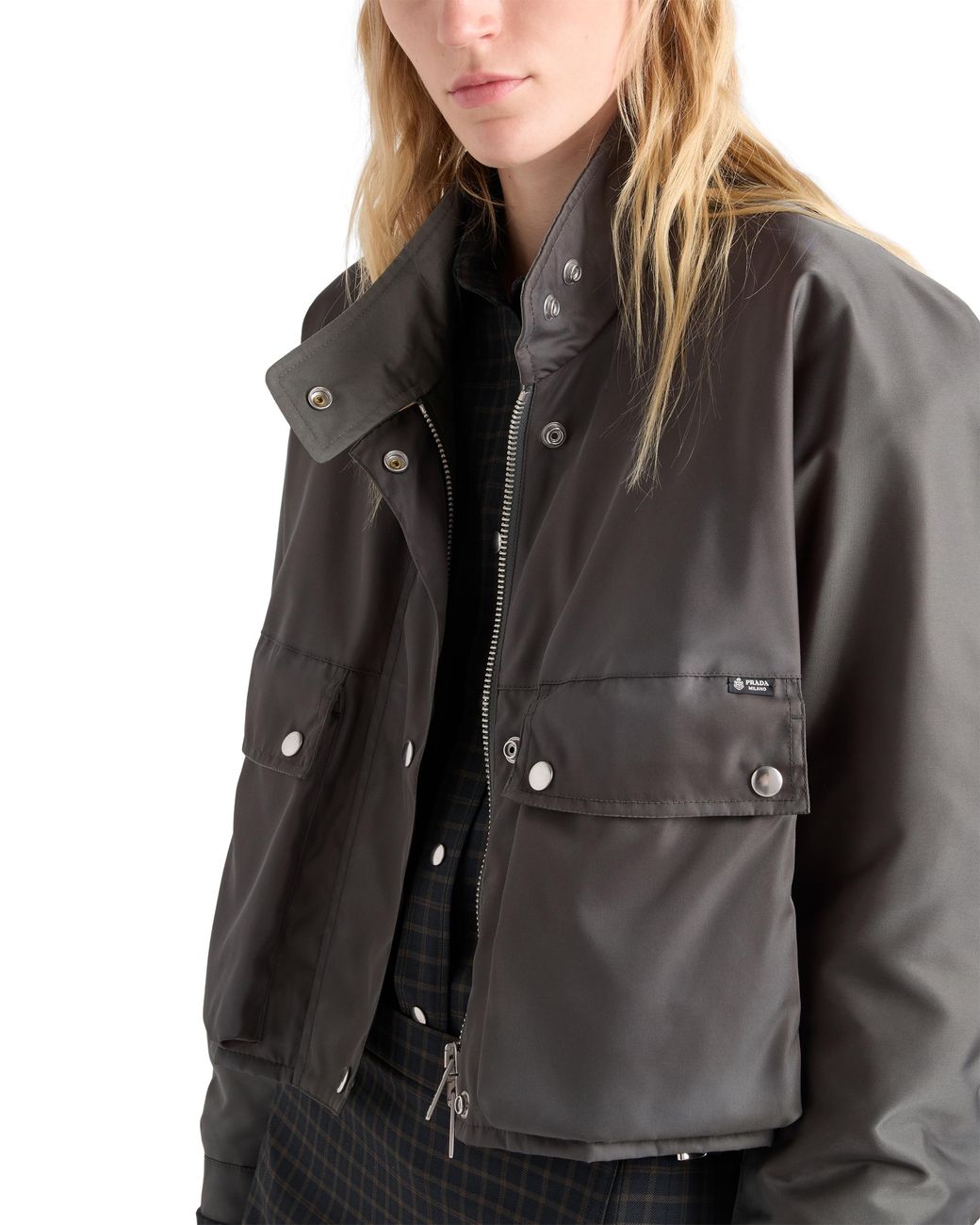 Prada Gray Washed Re-Nylon Blouson Jacket, Lead