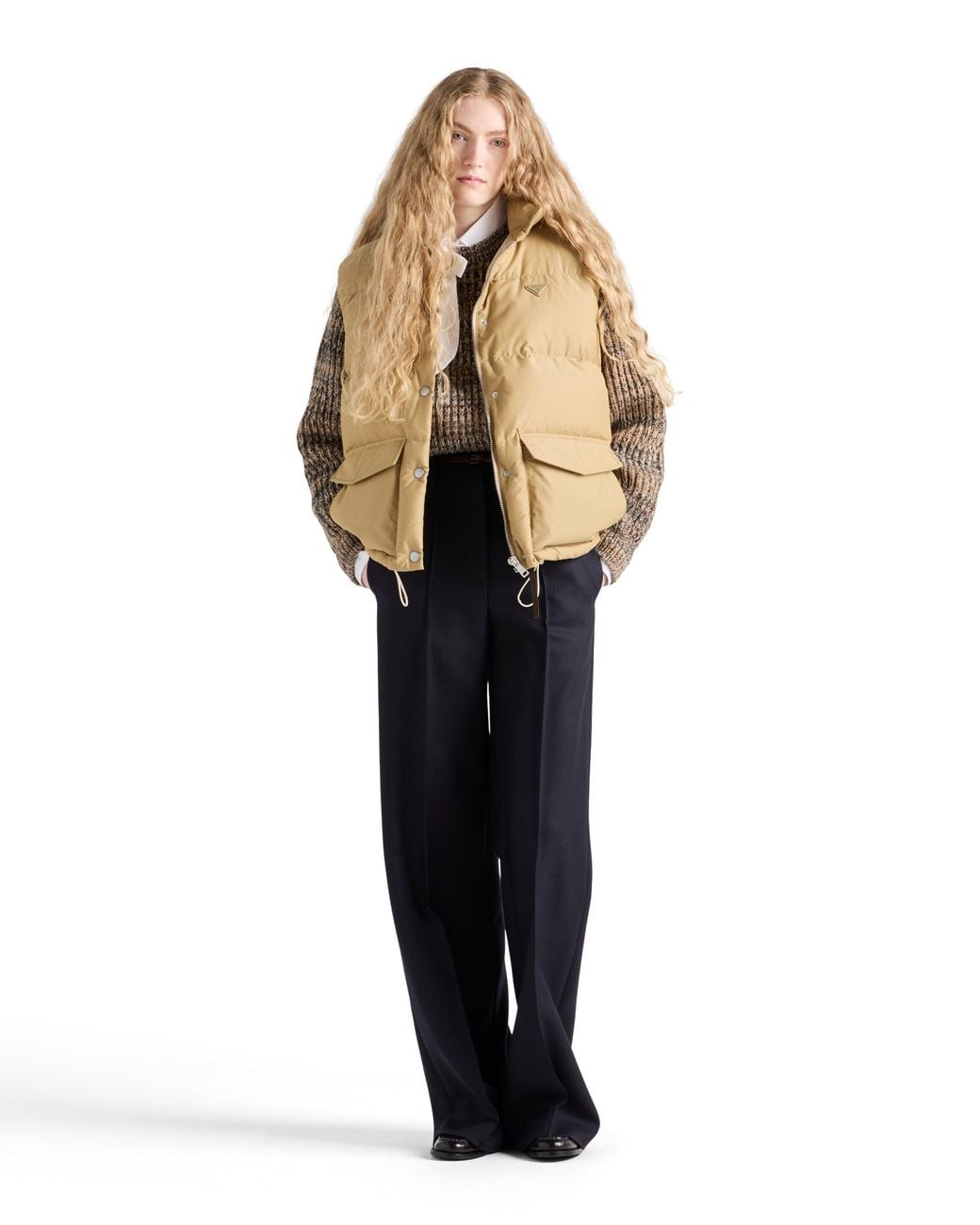 Prada Natural Triangle-Logo Technical Fabric-Down Gilet