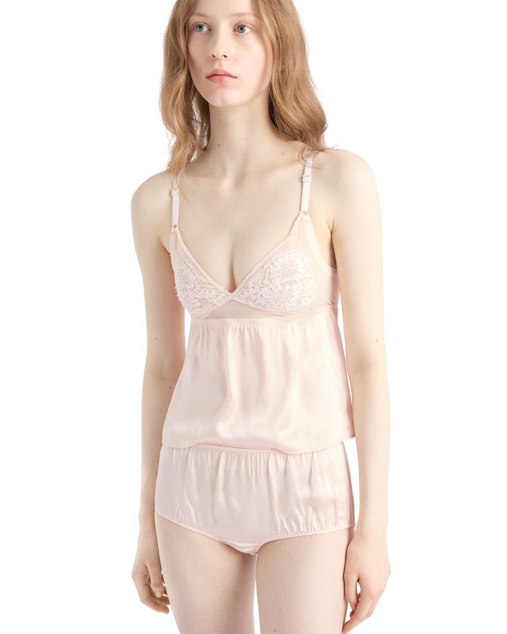 Prada White Vintage-Look Satin And Lace Top