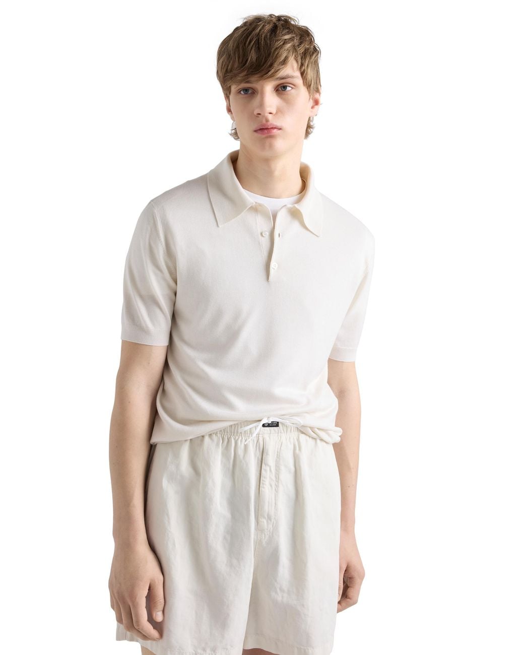 Prada White Cashmere And Silk Polo Shirt for men