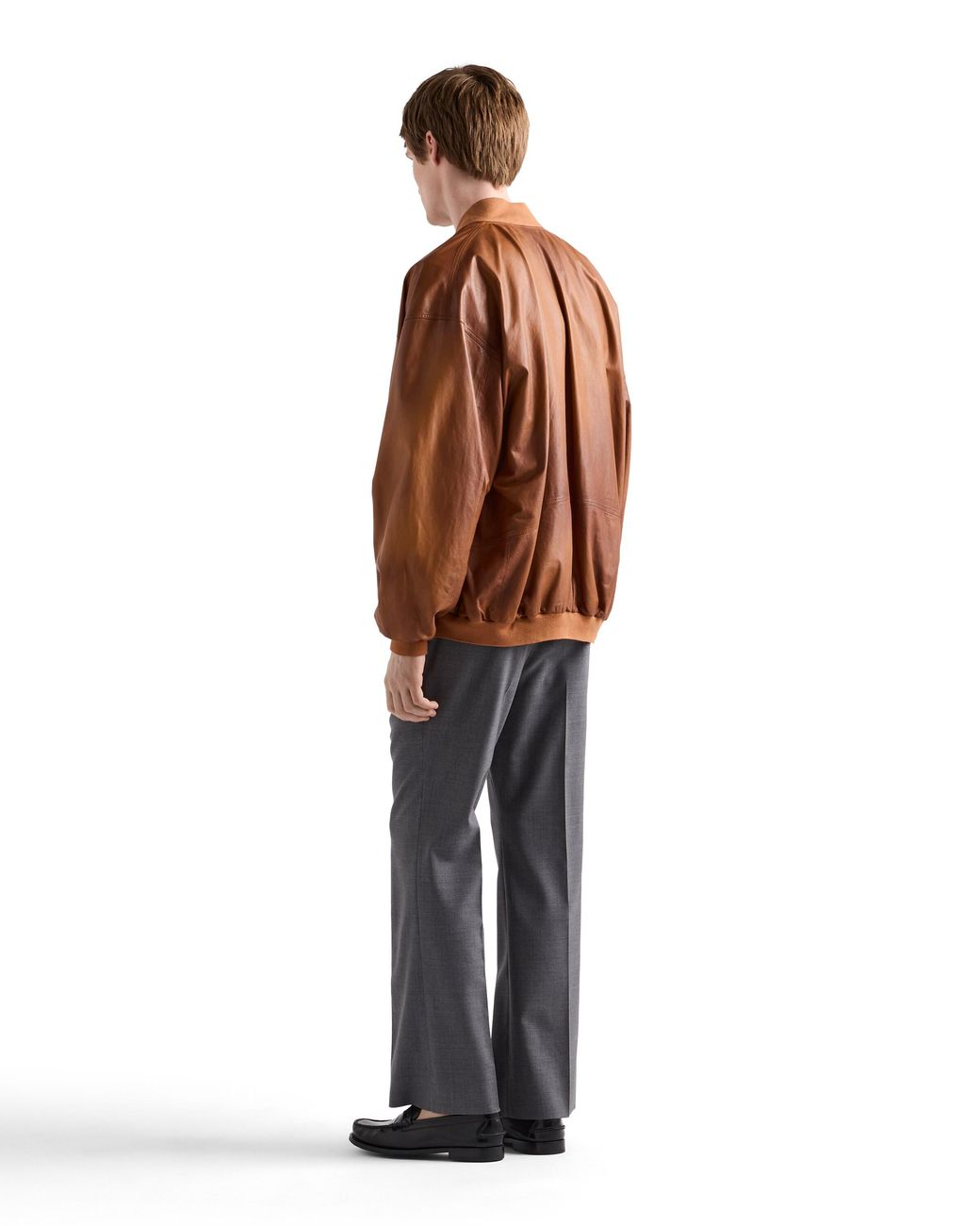 Prada Brown Oversized Nappa Leather Bomber Jacket for men