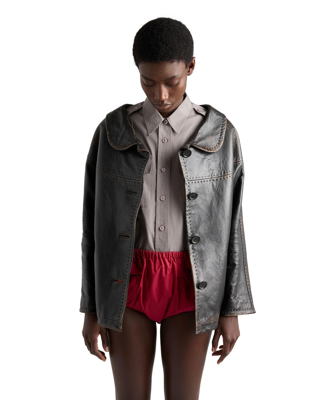 Prada Black Antiqued Nappa Leather Jacket