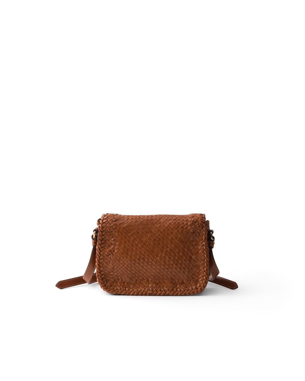 Prada Brown Woven Leather Mini Shoulder Bag, Cognac