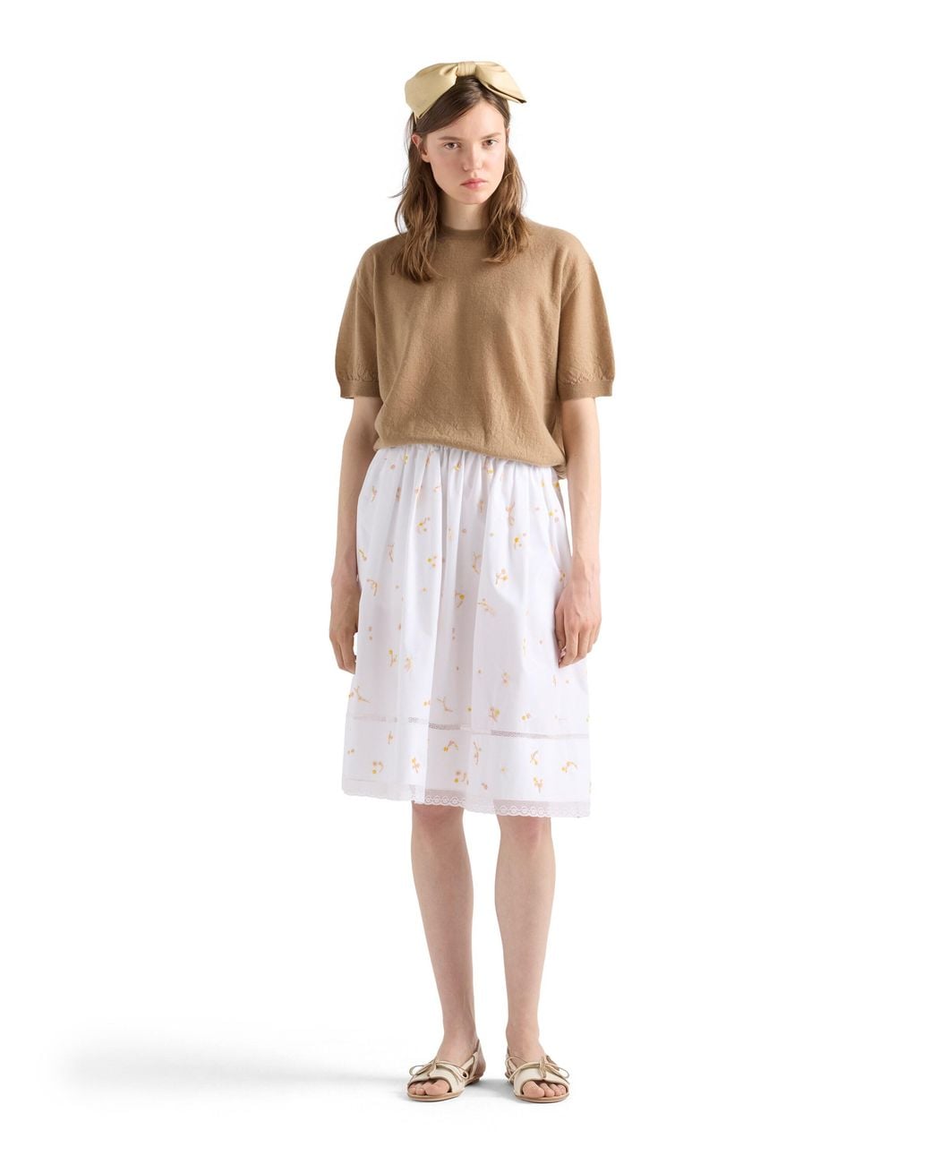 Prada White Embroidered Poplin Skirt