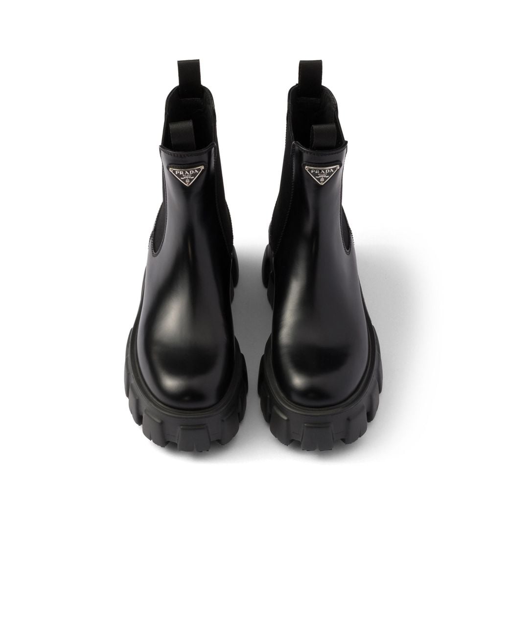 Prada Black Monolith Brushed Leather Chelsea Boots