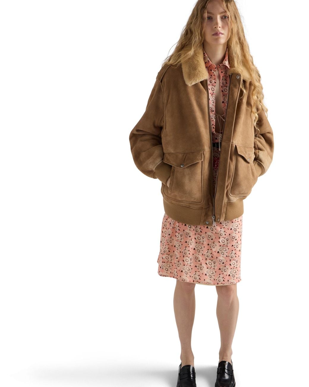 Prada Natural Shearling Bomber Jacket