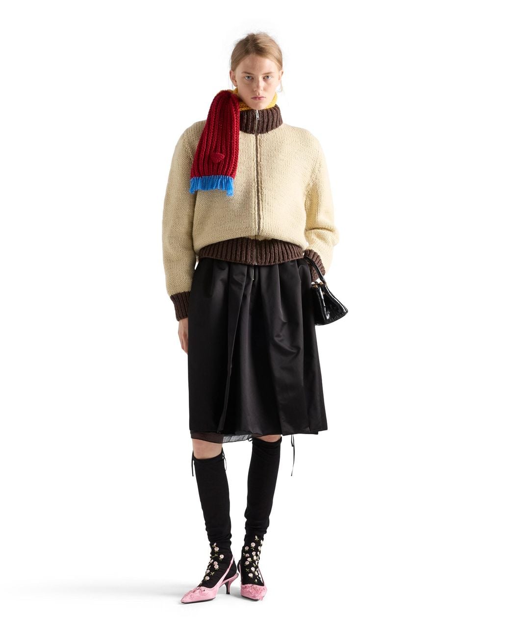 Prada Natural Wool Zipper Cardigan
