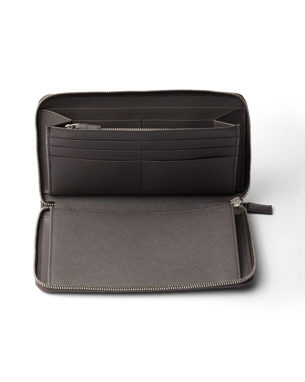 Prada Gray Saffiano Leather Zip Around Wallet for men