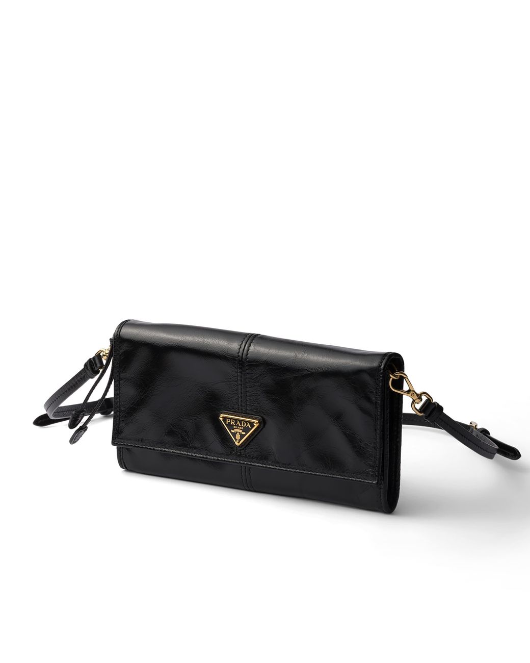Prada Black Leather Wallet With Shoulder Strap