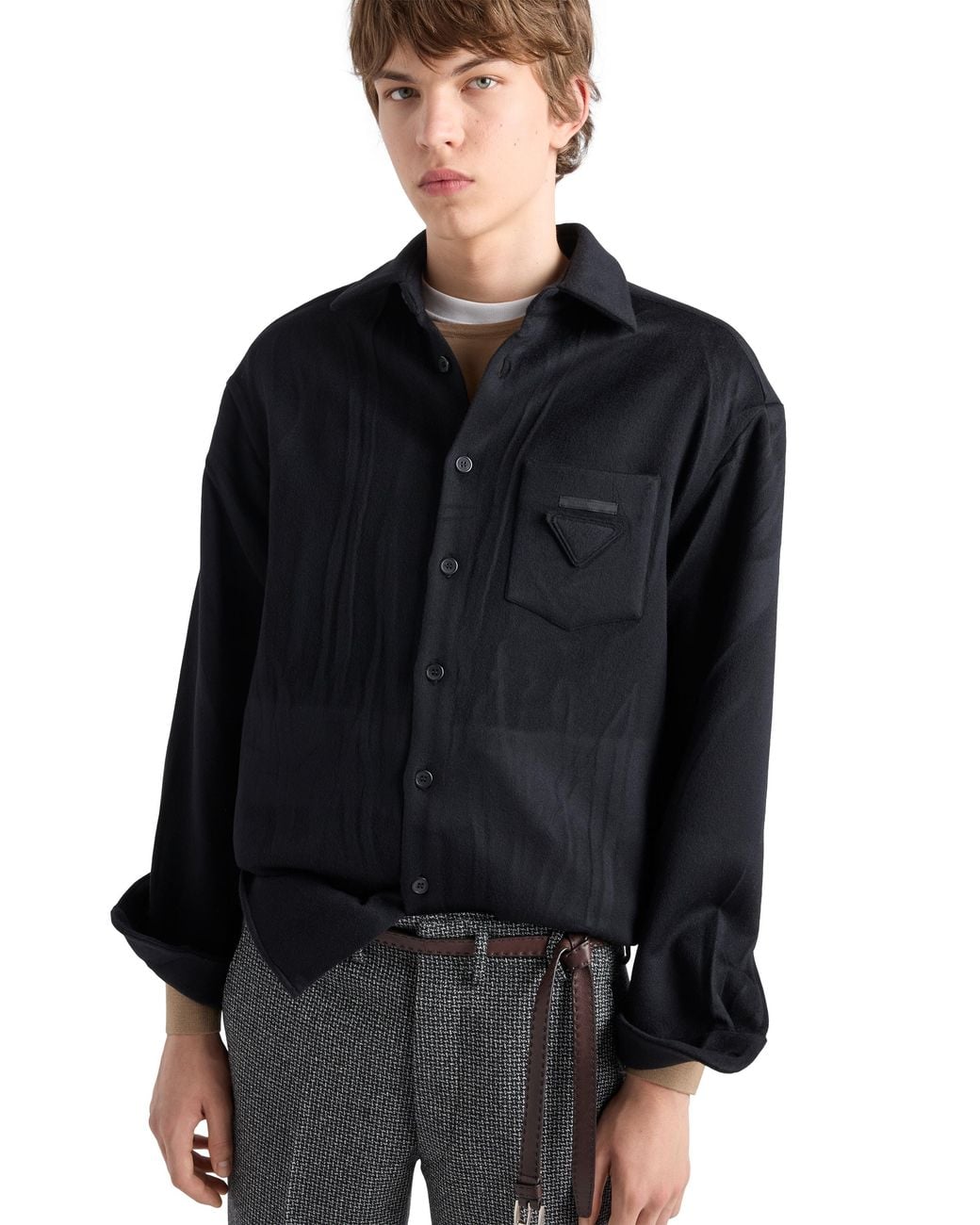 Prada Blue Wool And Cashmere Shirt for men