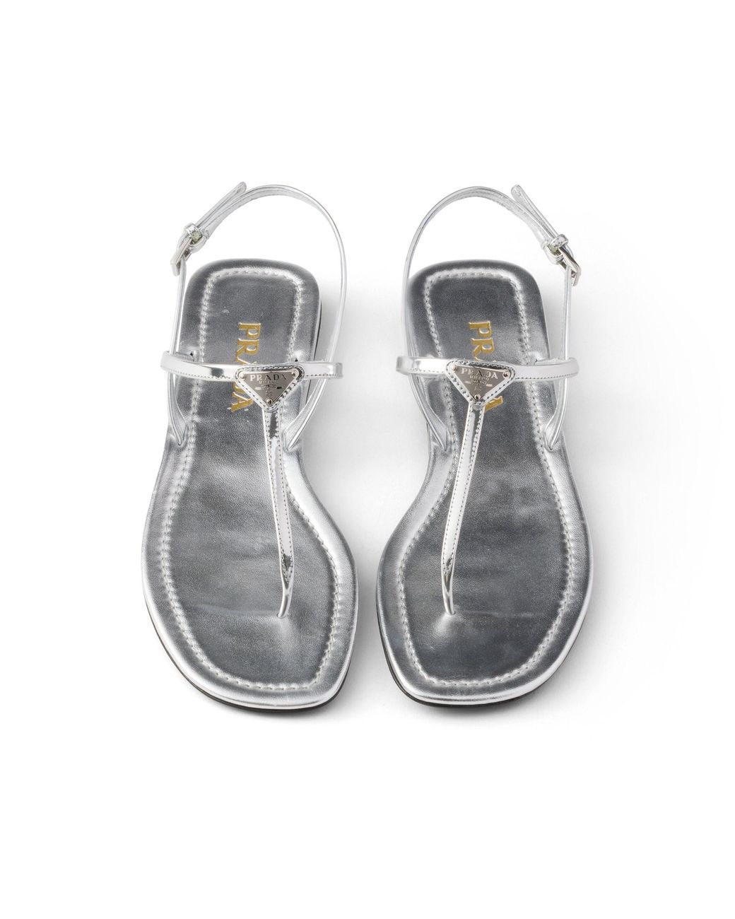 Prada White Metallic Leather Thong Sandals