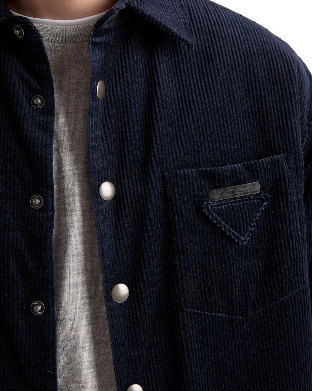 Prada Blue Logo-Embellished Padded Corduroy Cotton And Cashmere Shirt for men