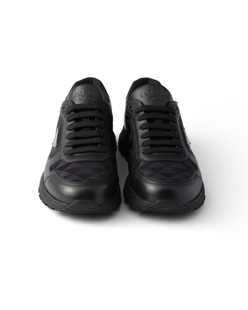 Prada Black Prax 2.0 Re-Nylon And Leather Sneakers, Size 5 for men