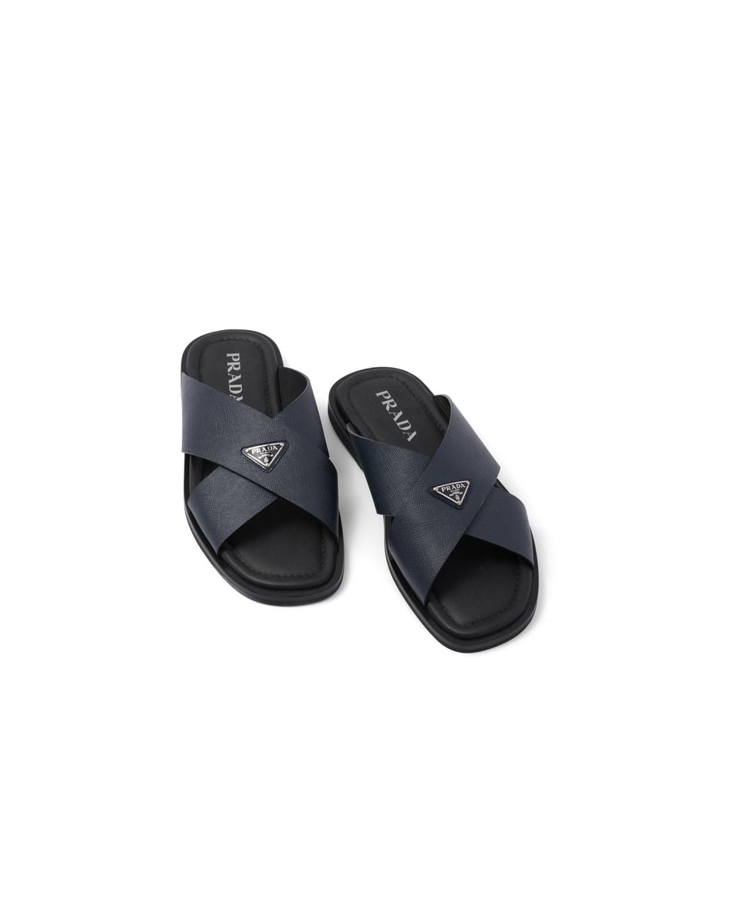 Prada Multicolor Saffiano Leather Crisscross Slides, Size 7 for men
