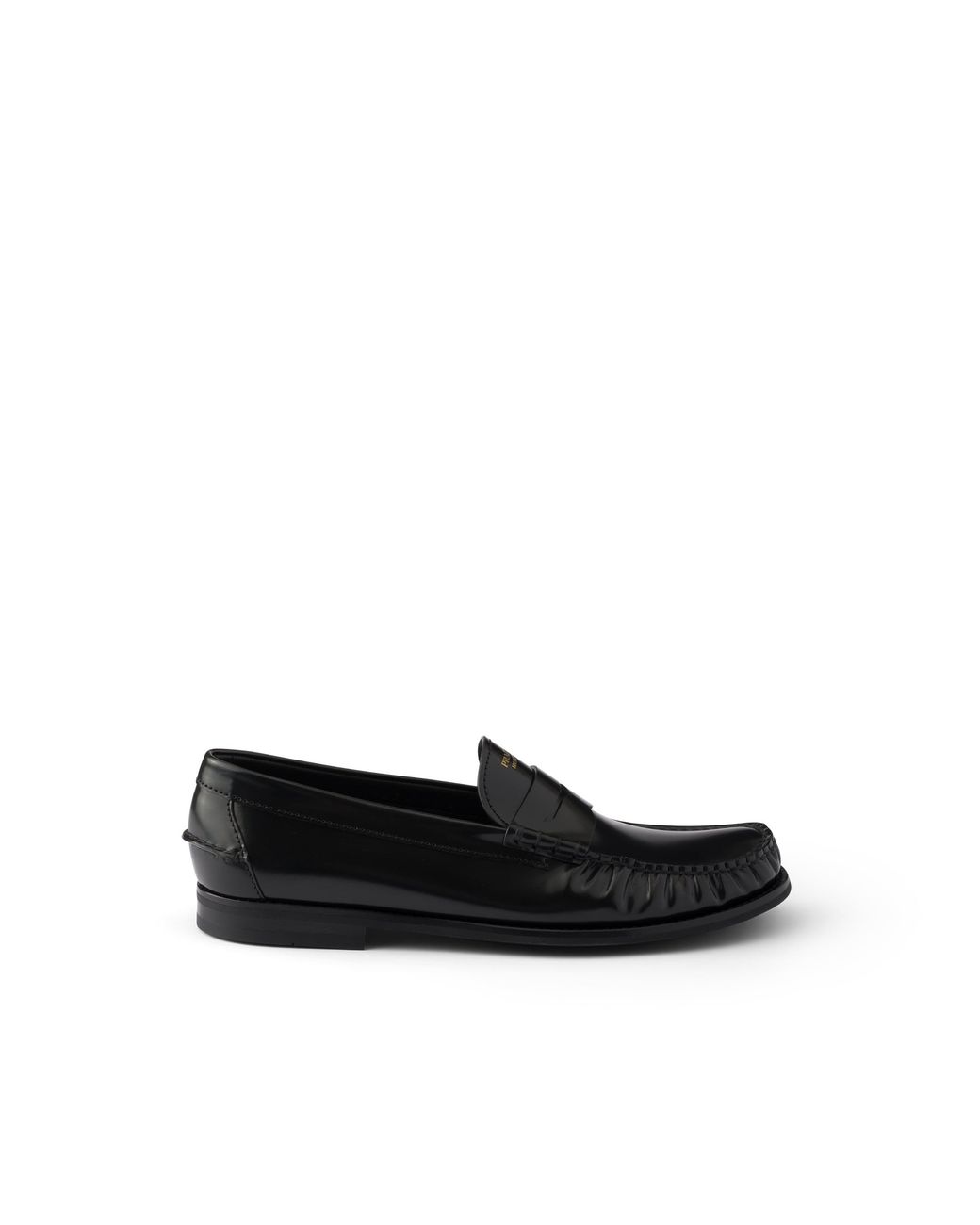 Prada Black Leather Moc Toe Loafers for men