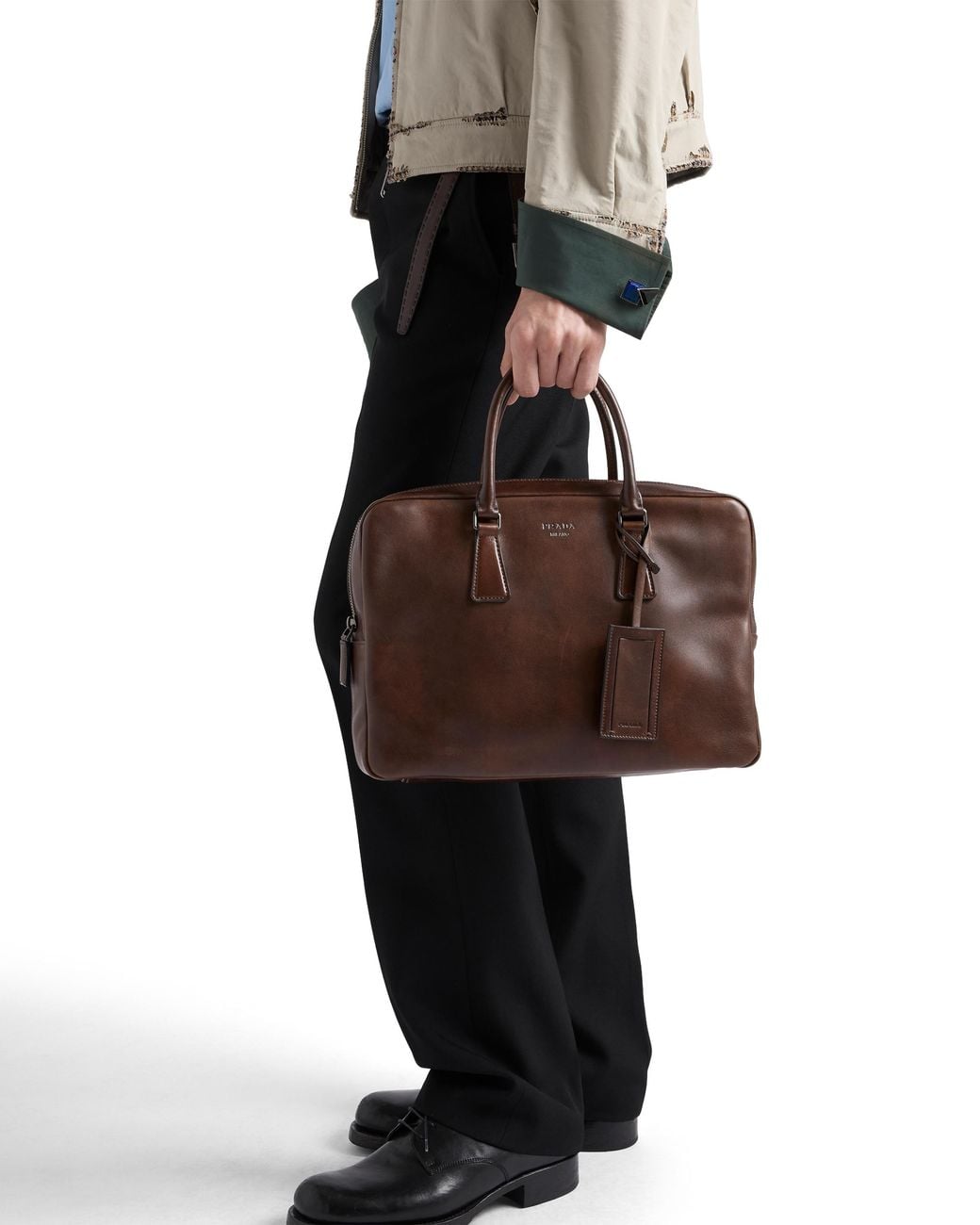 Prada Brown Leather Work Bag for men