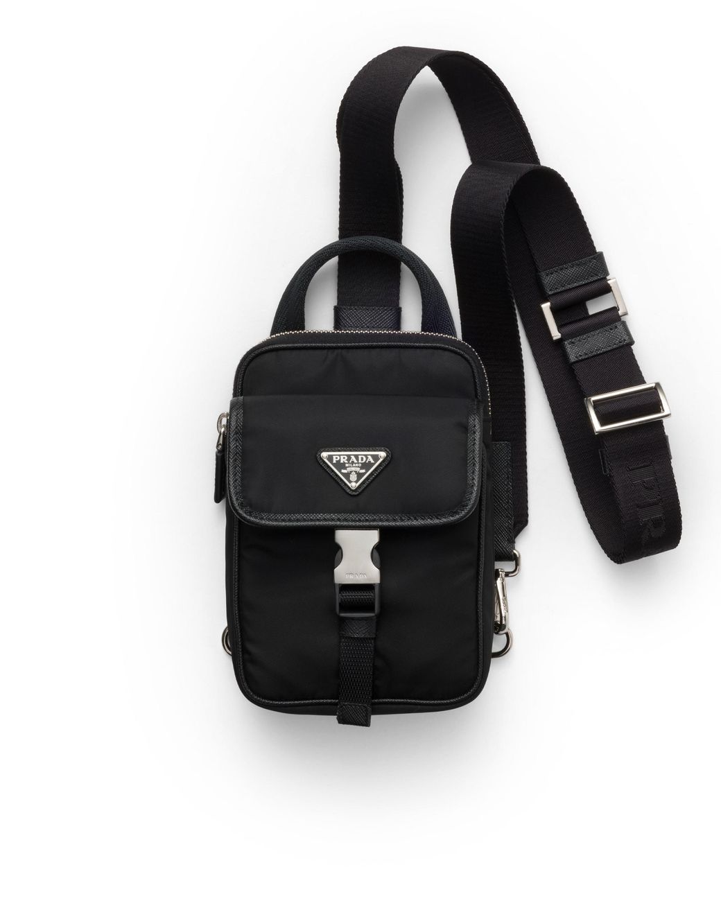 Prada Black Re-Nylon And Saffiano Leather Smartphone Case for men