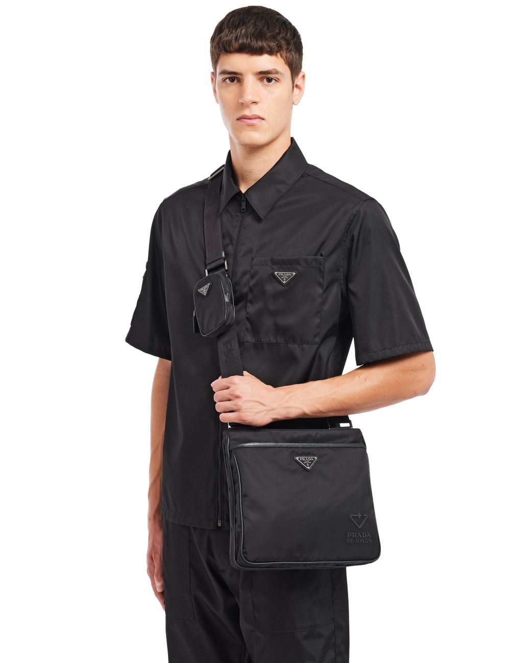 Re-Nylon And Saffiano Leather Shoulder Bag Black