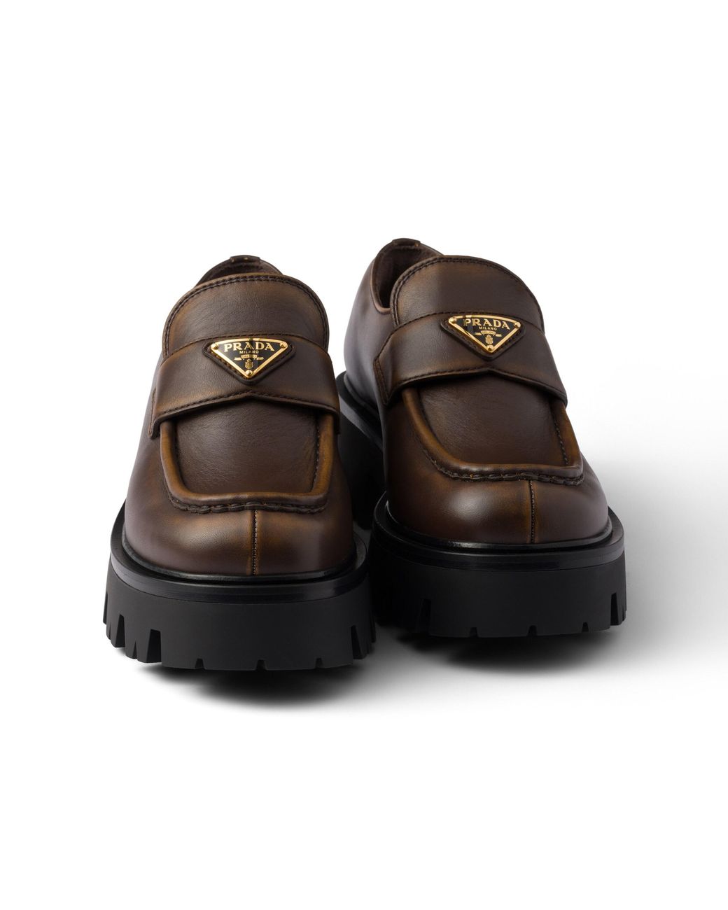 Prada Brown Stride Leather Loafers