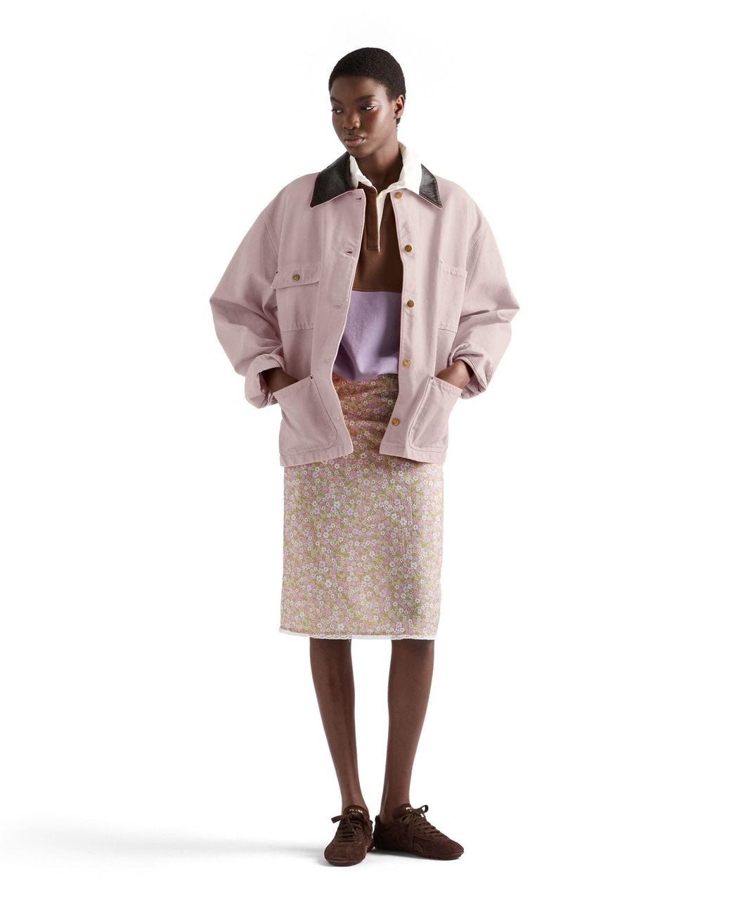 Prada Natural Floral Print Re-Nylon Midi-Skirt, Alabaster