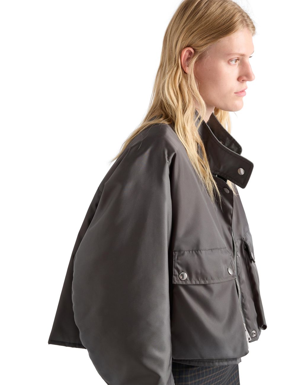 Prada Gray Washed Re-Nylon Blouson Jacket, Lead